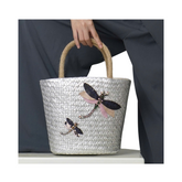 Dragonfly Patterned Straw Bag